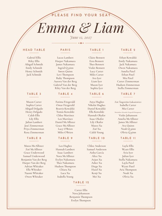 Terracotta Arch seating chart sign