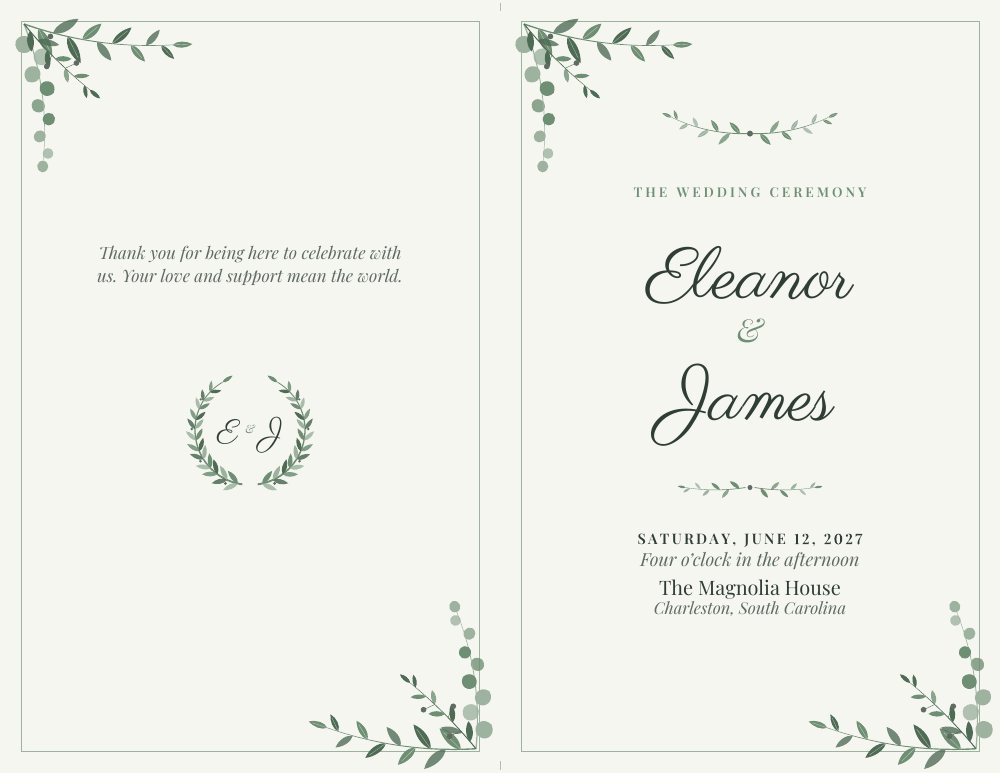 Ceremony program alternate format in Sage Garden