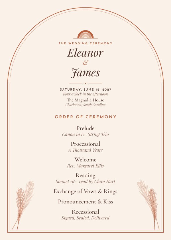 Ceremony program template in the Terracotta Arch design