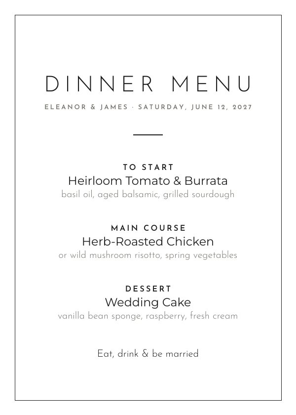 Modern Minimal design — dinner menu