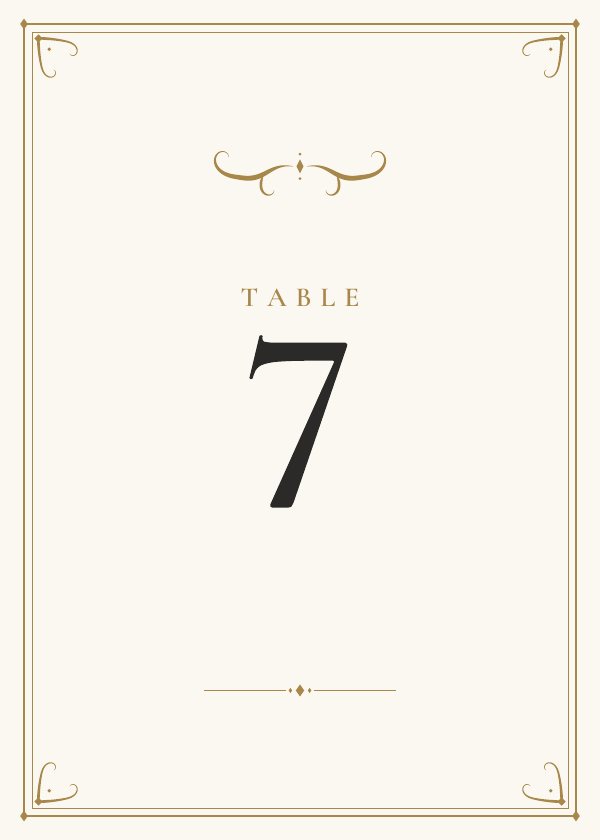 Table numbers template in the Classic Ivory design