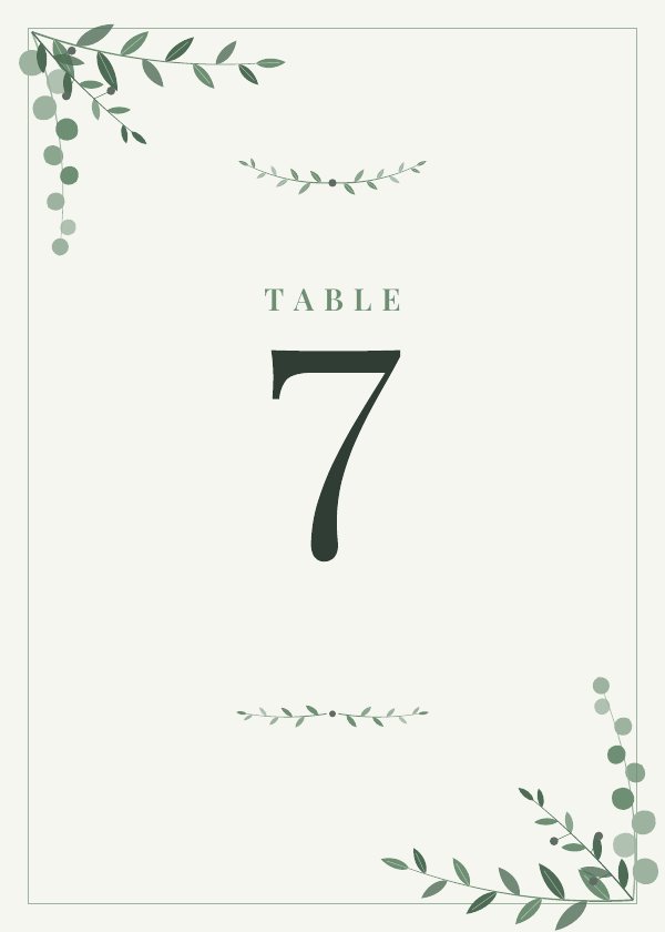Table numbers template in the Sage Garden design