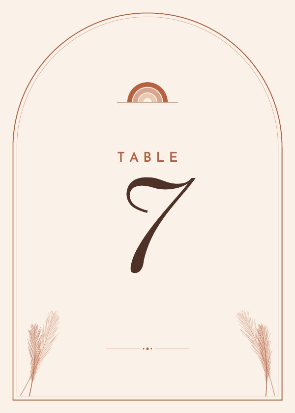 Table numbers template in the Terracotta Arch design