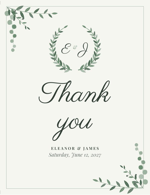 Thank-you card template in the Sage Garden design
