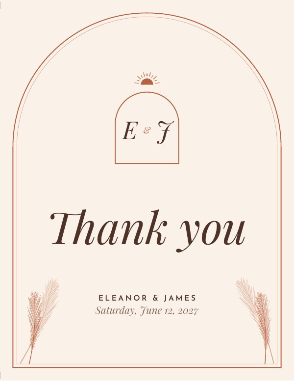 Thank-you card template in the Terracotta Arch design