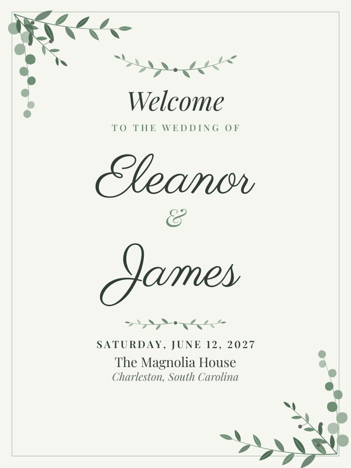 Welcome sign template in the Sage Garden design