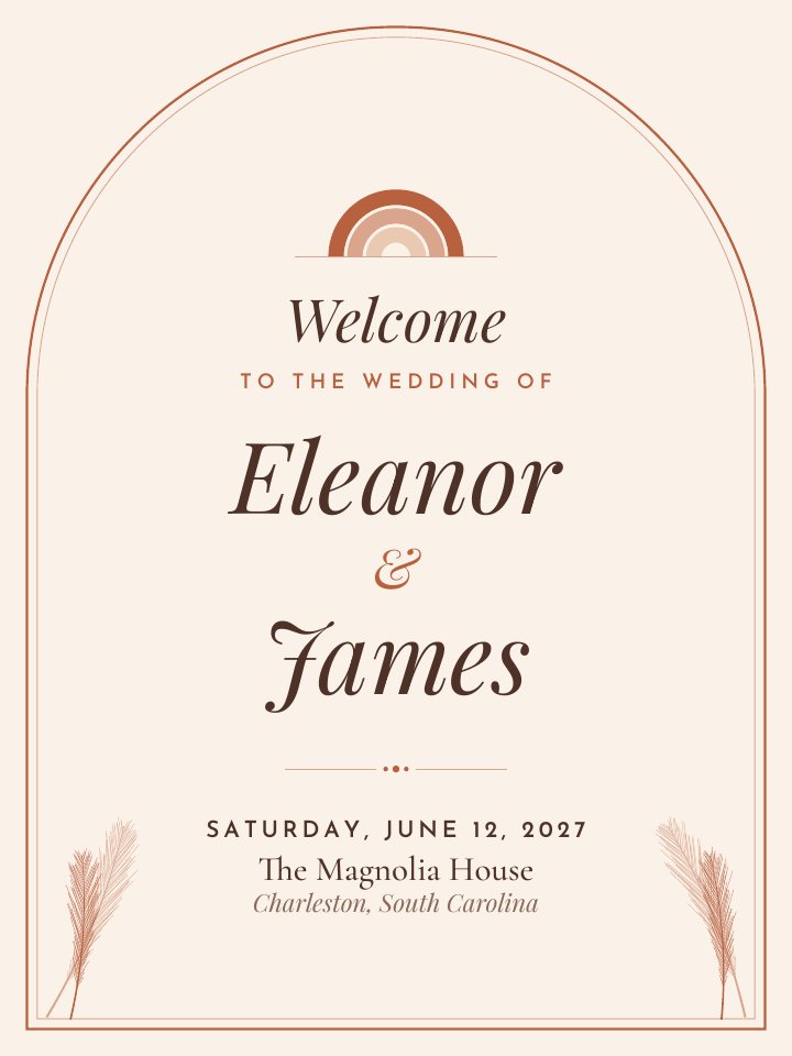 Welcome sign template in the Terracotta Arch design